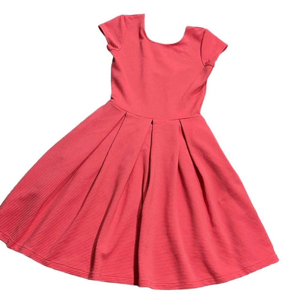 French Connection Dress Womens 2 Fit Flare Pockets Pleated Stretch Ribbed Coral